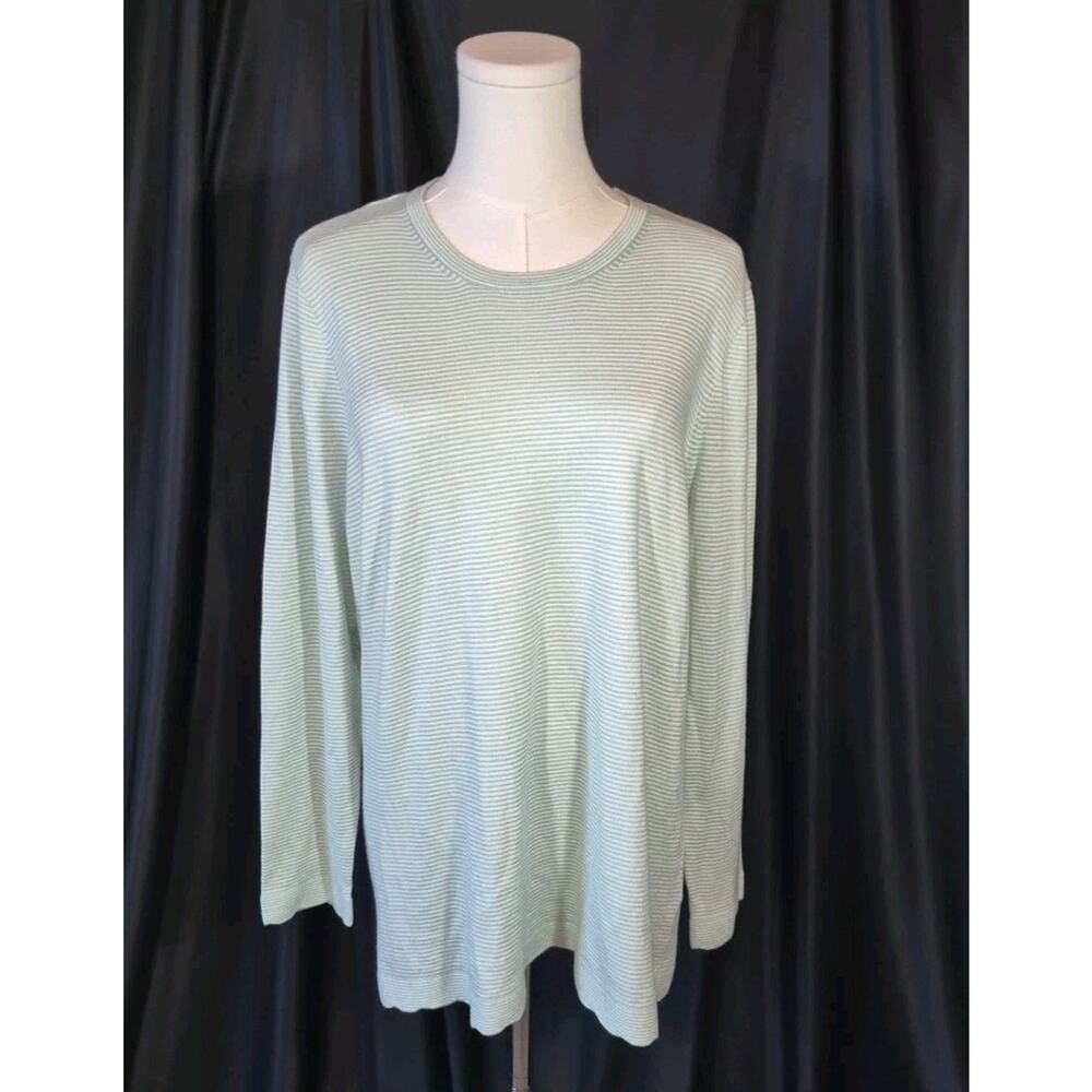 J. McLaughlin Cotton Blend White Green Striped Sweater Top New XL